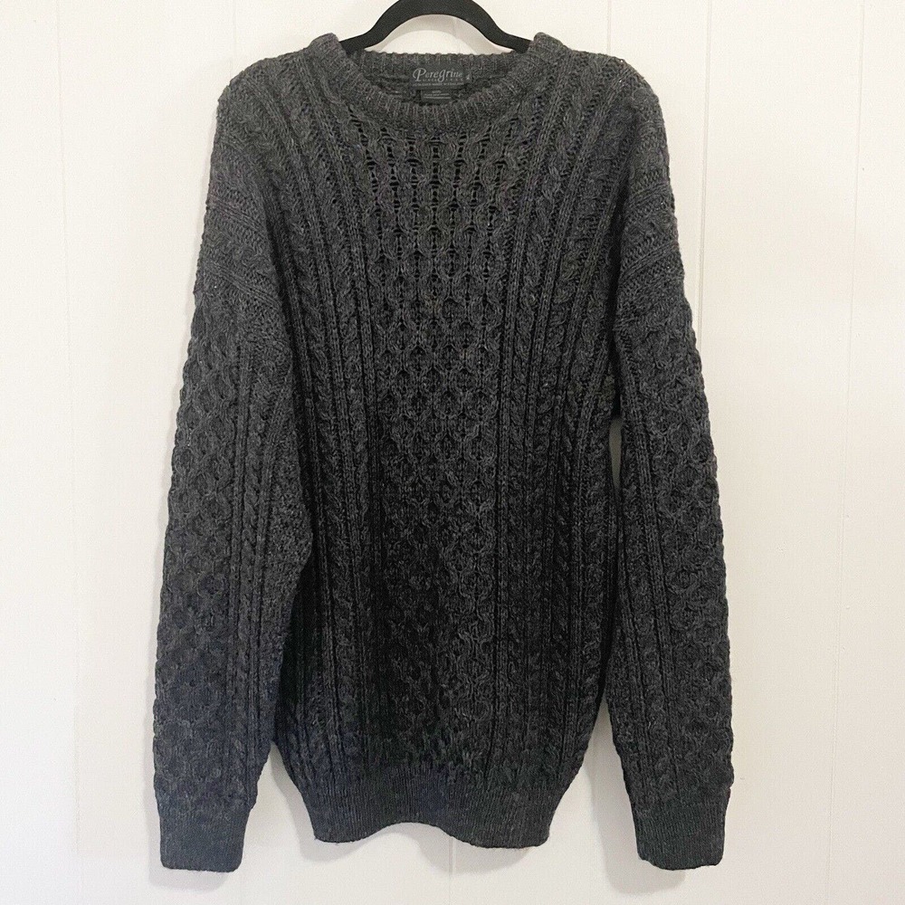 Peregrine Mens 100% Pure New Wool Fisherman Sweater Gray Size XL England Grandpa